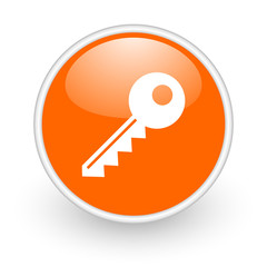 key orange circle glossy web icon on white background