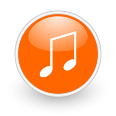 music orange circle glossy web icon on white background