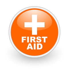 first aid orange circle glossy web icon on white background
