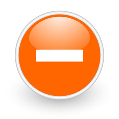 minus orange circle glossy web icon on white background