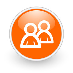 forum orange circle glossy web icon on white background
