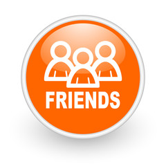 friends orange circle glossy web icon on white background