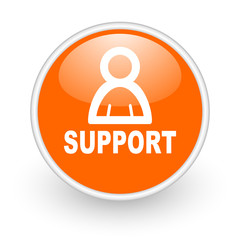 support orange circle glossy web icon on white background