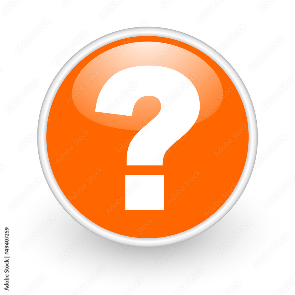 Poster question mark orange circle glossy web icon on white background