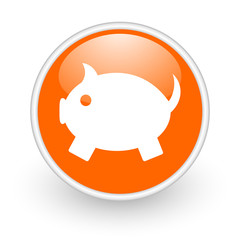 piggy bank orange circle glossy web icon on white background