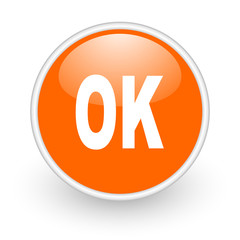 ok orange circle glossy web icon on white background