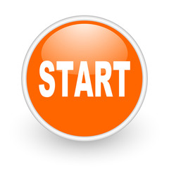 start orange circle glossy web icon on white background