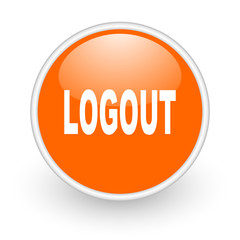 logout orange circle glossy web icon on white background