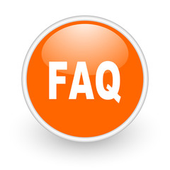 faq orange circle glossy web icon on white background