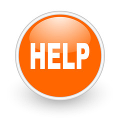 help orange circle glossy web icon on white background