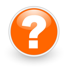 question mark orange circle glossy web icon on white background