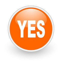 yes orange circle glossy web icon on white background
