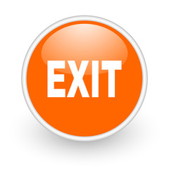 exit orange circle glossy web icon on white background