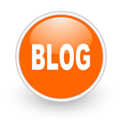 blog orange circle glossy web icon on white background