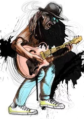Papier Peint photo autocollant Groupe de musique guitariste - une illustration drôle dessinée à la main