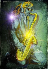 Crédence de cuisine en verre imprimé Groupe de musique saxophoniste - une illustration noire dessinée à la main