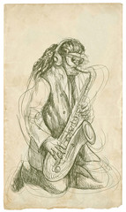 saxophoniste - une illustration vintage dessinée à la main