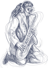 saxophoniste - une illustration dessinée à la main