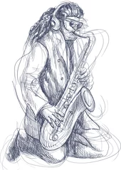 Papier Peint photo autocollant Groupe de musique saxophoniste - une illustration dessinée à la main