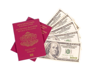 Bulgarian international passport with dollar bills
