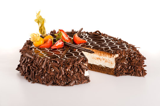 Chocolate curd cake with strawberries dessert