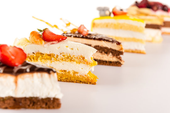 Cake selection close-up of tart slice dessert