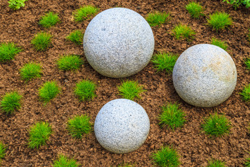 Japanese Zen Garden with granite stone boulders