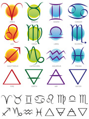 Zodiac and elements sign and symbol set