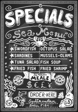 vintage graphic blackboard menu for bar or restaurant