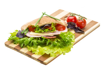 Bread with sausages and salad