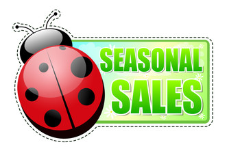 seasonal sales green spring label with ladybird