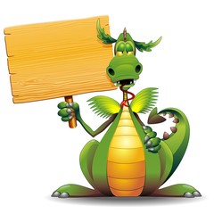 Dragon Cartoon with Wooden Panel-Drago Buffo con Pannello © BluedarkArt