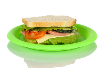 Sandwich on plate isolated on white