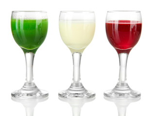 Tasty color liquors, isolated on white
