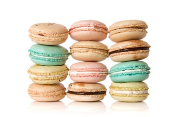 Stacks of assorted delicious macaroons