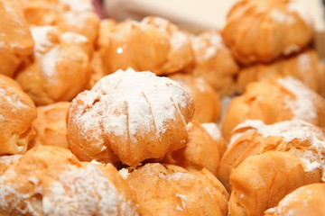 profiteroles choux pastry buns with whipped cream