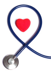 Red heart and a blue stethoscope isolated. Healthcare concept