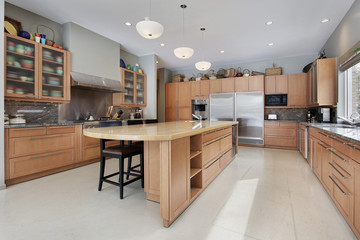 Kitchen with wood island