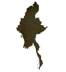 Dark silhouetted map of Burma