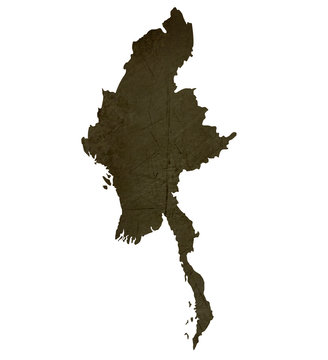 Dark silhouetted map of Burma