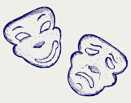 Comedy and tragedy theater masks. Doodle style