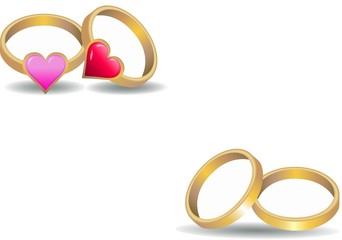 Golden wedding rings with hearts