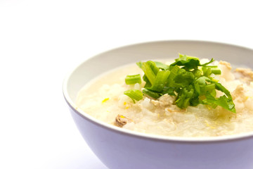 Traditional porridge rice gruel in bowl