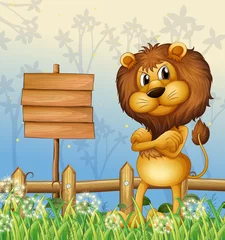 Poster de jardin Animaux de la forêt Un lion dans la forêt et l& 39 enseigne vide