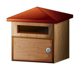 A wooden mailbox with lock