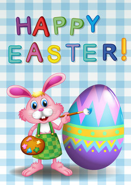 A happy easter card with a bunny and an egg