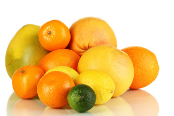 Lots ripe citrus isolated on white