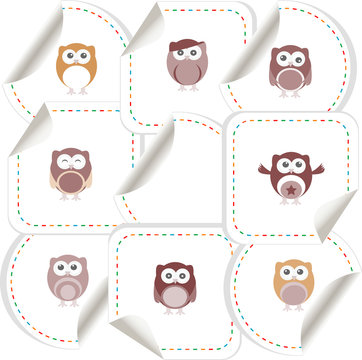 Set of doodle owls for funny decoration, such a logo stickers