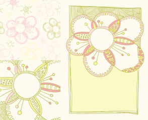 set of spring backgrounds including seamless flower pattern