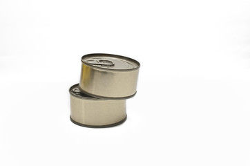 Two tin with food isolated